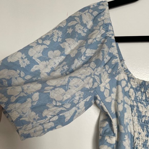 Abercrombie Light Blue and White Floral Linen Puff Sleeve Corset - Picture 4 of 5